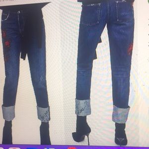 Zara “Do you like my shoes”Floral Cigarette Jeans